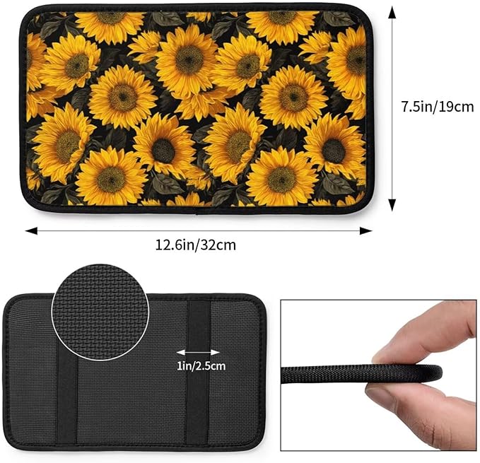 Yellow Sunflower Center Console Cover Vintage Flower Armrest Lid Protector Floral Middle Console Cushion Interior Accessories