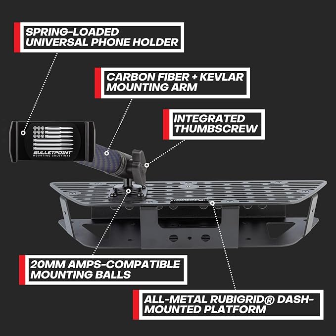 Bulletpoint RubiGrid Metal Dash Mount Phone Holder Compatible with 2019+ Chevrolet Silverado GMC Sierra Multi-Device Holder with 20mm Ball System (Spring-Loaded)