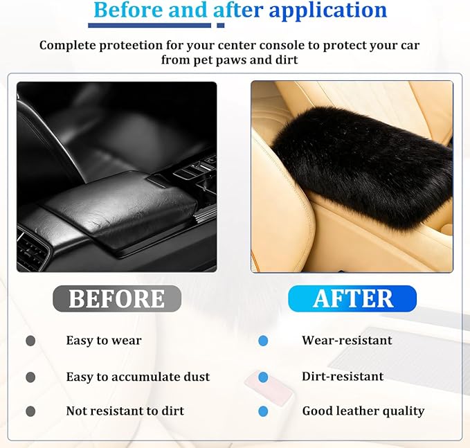 Car Center Console Cover, Fluffy Soft Vehicle Middle Console Arm Rest Cushion Pad, Furry Automotive Interior Armrest Seat Box Protector Decoration Accessories, Universal Fit (Black)