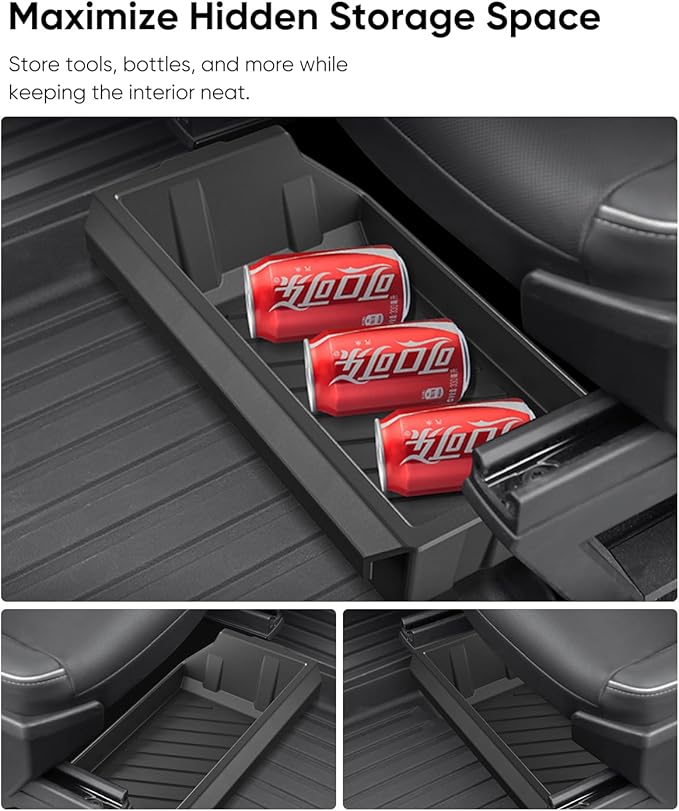 Tesla Cybertruck Underseat Storage Box - Custom-Fit Organizer for 2024-2025 Model, Durable ABS Material, Easy Installation, Maximizes Hidden Storage Space