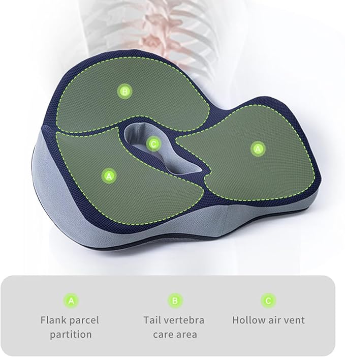 Car Seat Cushion for Long Driving, Ergonomic Memory Foam Seat Cushion, Car Seat Cushion for Back Pain and Lumbar Support Non Slip and Easy Clean for Driving Gaming Chair and Travel B Navy Blue