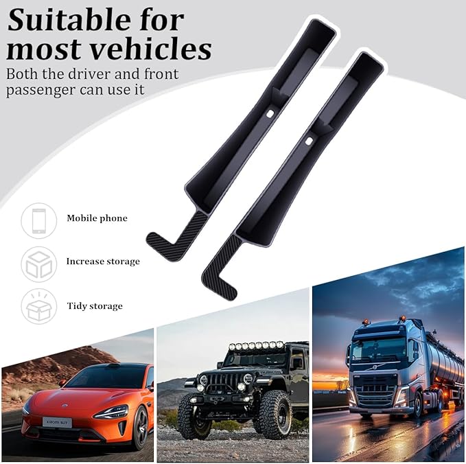 Car Seat Gap Filler, 2PCS Anti-Drop Multifunctional Vehicle Seat Side Space Organizer with 2 Storage Areas, Automotive Interior Chair Side Plug Strip, Universal for SUV Sedan Truck (Black)
