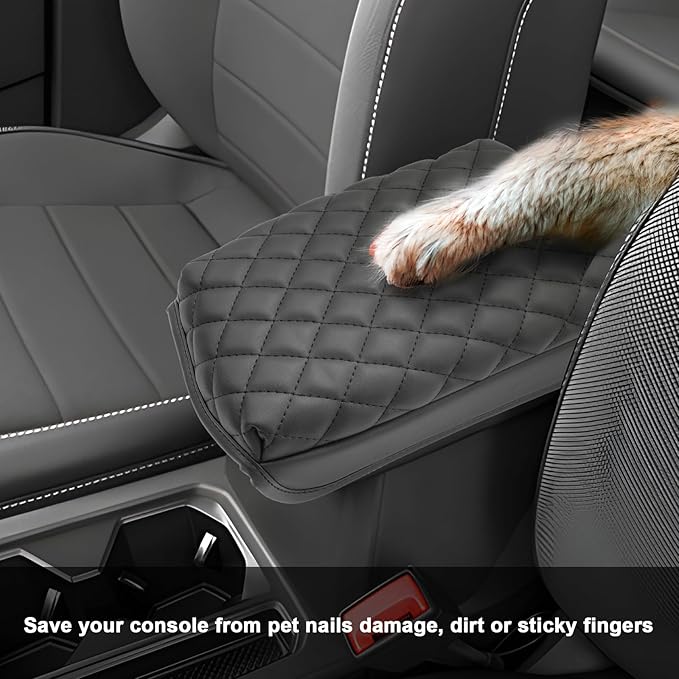 SXCY for 2024 2025 2026 VW Taos Armrest Cover for Volkswagen Taos 2024 2025 2026 Accessories 2022 2023 2024 2025 2026 Taos Center Console Cover 2024-2026 Taos Middle Console Cover (Black Leather Pad)