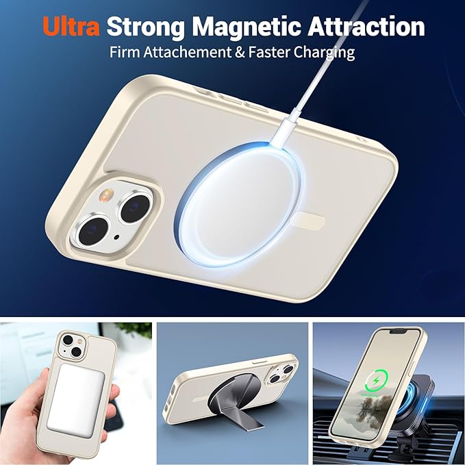 SUPFINE Magnetic for iPhone 15 Plus Case & iPhone 14 Plus Case(Compatible with MagSafe)(Military Grade Drop Protection) Slim Translucent Shockproof with Anti-Fingerprint Phone Case,Antique White