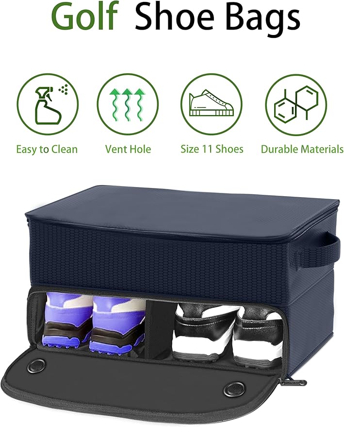 CAMPLAND 2 Layer Golf Trunk Organizer, Waterproof Car Locker for 2 Pair Shoes, Durable Storage for Balls, Tees, Clothes, Gloves, Accessories, Golf Gifts, Blue