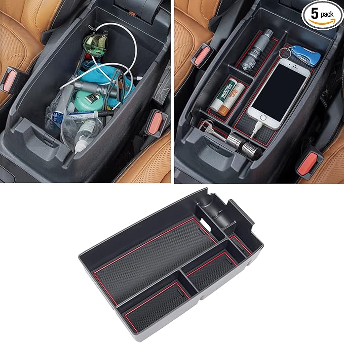 TOPINSTALL Red Center Console Tray Compatible with Ford Escape 2020-2026/Bronco Sport 2021-2025 Accessories, Long Compartment Armrest Box Storage Organizer Coin Container (Not for 2026 Sport)