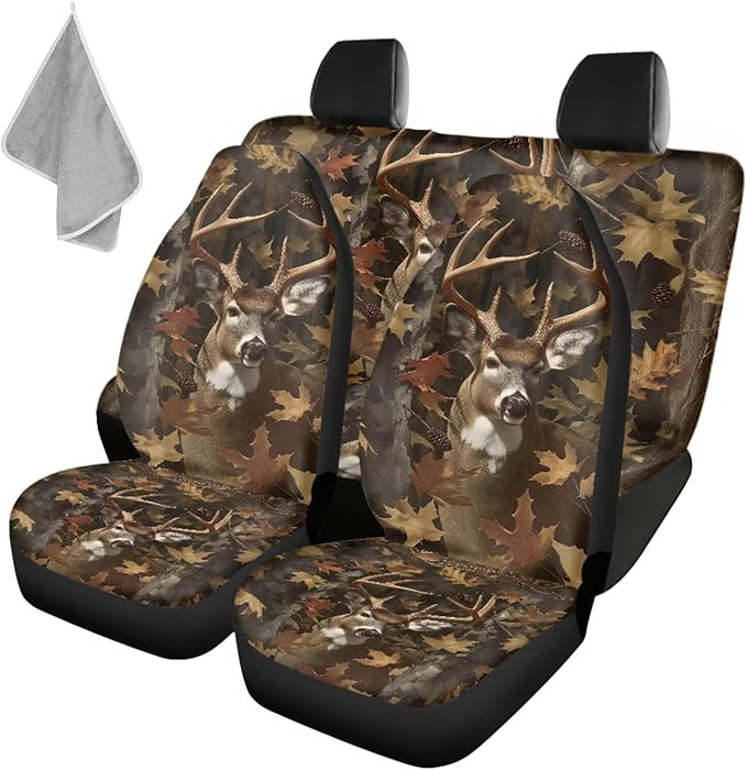 KEIAHUAN Camo Deer Hunt Design Car Seat Cover Full Sets Front Bucket Seat Covers & Rear Bench Seat Protector Car Interior Accessories Decoration Fit Most Cars, Trucks, SUV or Vans 4 Pcs