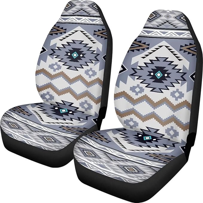 ELEQIN Car Seat Covers Universal High Back Fashion Cushion Protector for Car Truck Suvs,Sedans,Vehicles,Airbag Compatible Front Car Seat Covers 2 Pack Purple Aztec Tribal
