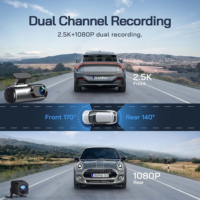 WOLFANG 4K Dash Cam Front and Rear WiFi Dashcam, Dual Car Camera Dash Cam with Super Night Vision, Loop Recording, G-Sensor, 170 Wide Angle, Parking Guard, with SD Card, APP Control
