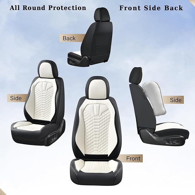 Coverado Car Seat Covers, Front Seat Cover, Waterproof Nappa Leather Seat Covers for Cars, 2 Pack Driver Car Seat Protectors, Automotive Seat Covers Universal Fit for Most Cars, Black&White