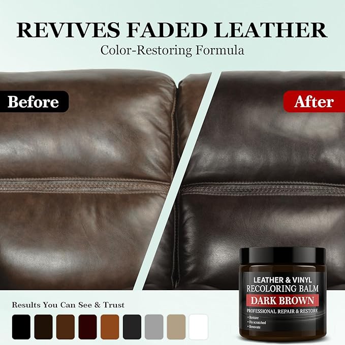 Leather Color Restorer, Leather Recoloring Balm, Scratch Remover, Leather Dye, Leather Paint with Leather Conditioner, Leather Repair Kit for Furniture Couches Car Seats Shoes, Gray