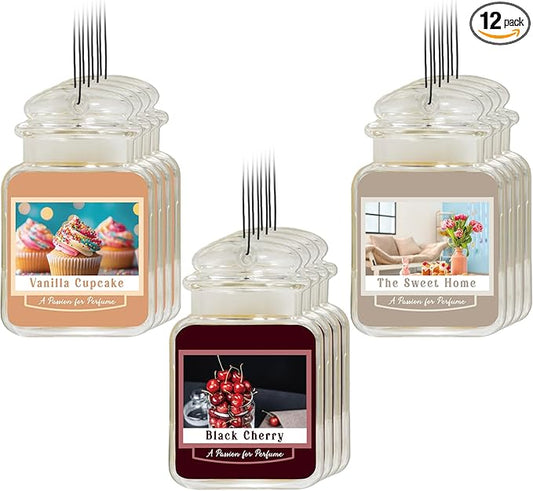 12 Pcs Car Freshener Air Freshener Paper Scented Hanging Car Accessories Fresheners for Interior Decor Bathroom Hanging Ornaments(Vanilla Cupcake Black Cherry the sweet home)