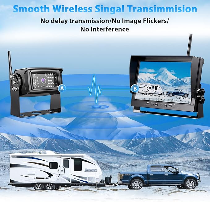 eRapta Wireless Backup Camera System AWX101, Stable Signal 10'' HD with Quad Split Monitor Recording, IP69K Rear View Camera for Truck Trailer Van etc