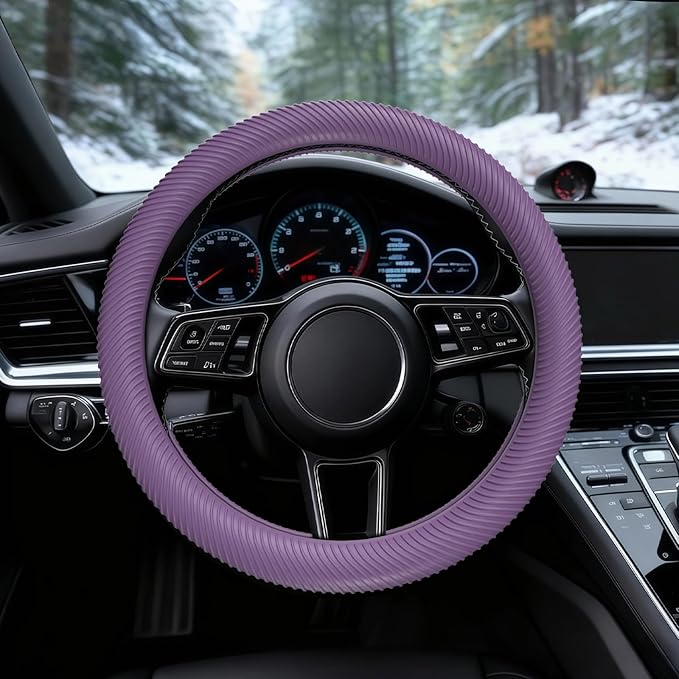 WOCOCN Car Steering Wheel Cover, Thin Anti-Skid Silicone Steering Wheel Cover for Men & Women, Universal Automotive Interior Accessories for Most Cars (Purple)