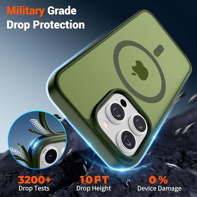 SUPFINE Magnetic for iPhone 15 Pro Max Case (Compatible with MagSafe) (Military Grade Drop Protection) Slim Translucent Matte Shockproof with Anti-Fingerprint Phone Case,Cangling Green