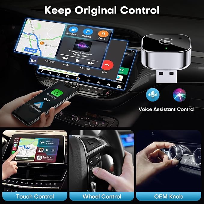 2025 Upgraded Wireless CarPlay Adapter for iPhone＆Android, Mini Wired to Wireless Adapter for CarPlay ＆Android Auto, Plug and Play, Stable Connection & No Latency