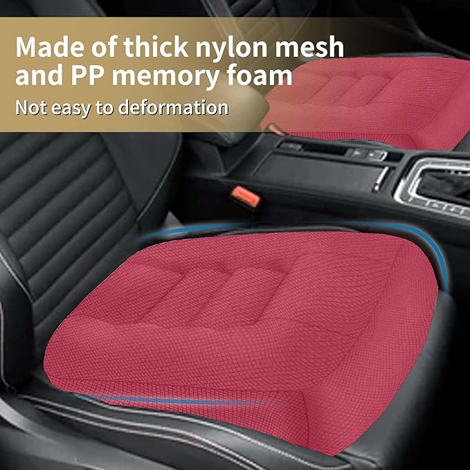 ESMING Car Booster Seat Cushion with Adjustable Height for Short Drivers, Tailbone Pain Relief, Breathable Mesh Memory Foam for Truck SUV Office Chair 15.7x15.7x4.7 Inches - Pink