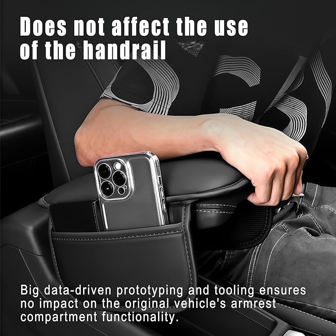 Car Center Console Cover, Leather Arm Rest Cover for Car, Middle Console Cushion with 2 Storage Bags, Universal Auto Interior Accessories for Most Trucks SUVs Sedans (Black)