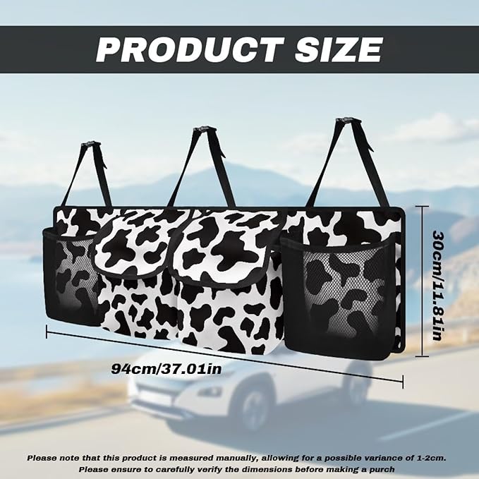 Black Cow Spots Car Trunk Organizer Sturdy Car Storage Organizer Auto Hanging Seat Back Storage for SUV,Truck,Van
