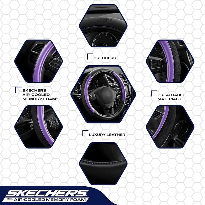 Skechers Air-Cooled Steering Wheel Cover,Leather Car Steering Wheel Cover Universal Fit 14" 1/2-15" Car Wheel Protector for Men Women Fit Suvs,Vans,Sedans,Car,Trucks,Purple