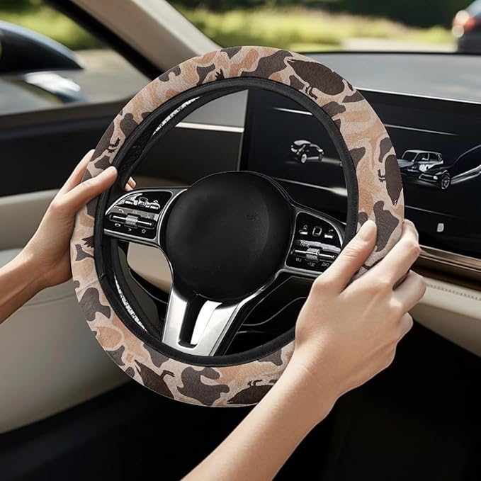 SEANATIVE Duck Camo Hunting Auto Steering Wheel Cover Auto Interior Protector Accessiores,Non-Slip Universal fit 15 inch, for Van Car Sedan SUV