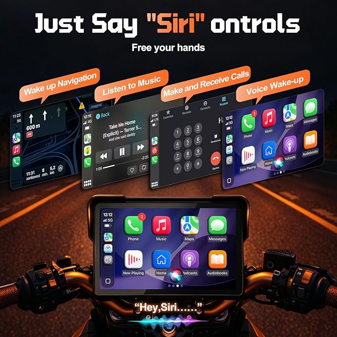 2026 LBW 7" Wireless GPS Motorcycle CarPlay(Includes 128G SD) with Android Auto Navigation, Dual 2K Dash Cam, HD Waterproof Screen, TPMS, Remote Control, BT, Quick Release Anti-Theft Design Mount