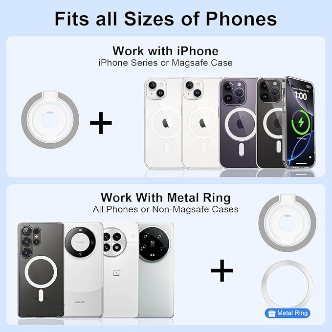Magnetic Phone Grip Stand for iPhone 17/16e/16/15/14/13/12 Pro Max, Double Adjustable Gym Finger Ring Grip MagSafe Ring Holder with Kickstand for Samsung Galaxy S26 Ultra/S26/S25 Ultra/S25 Plus/S25 FE