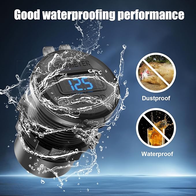 2 Pack 12V USB Outlet 3 Port Car Charger Socket, 78W Dual PD USB C 30W and Quick Charge3.0 Port Aluminum Charger Waterproof with Voltmeter and Button Switch for Boat Marine Motorcycle RV Truck, etc