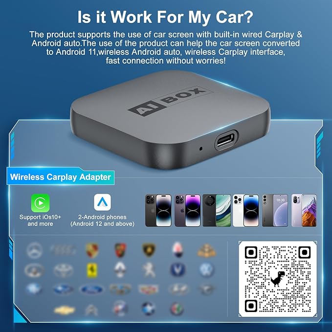 Wireless CarPlay Adapter, Car Adapter with Netflix Fast Car Video Plug & Play, Easy Setup, Supports Netflix/YouTube/TF Card Streaming Equalizers and More for OEM Wired CarPlay/Android Auto Cars