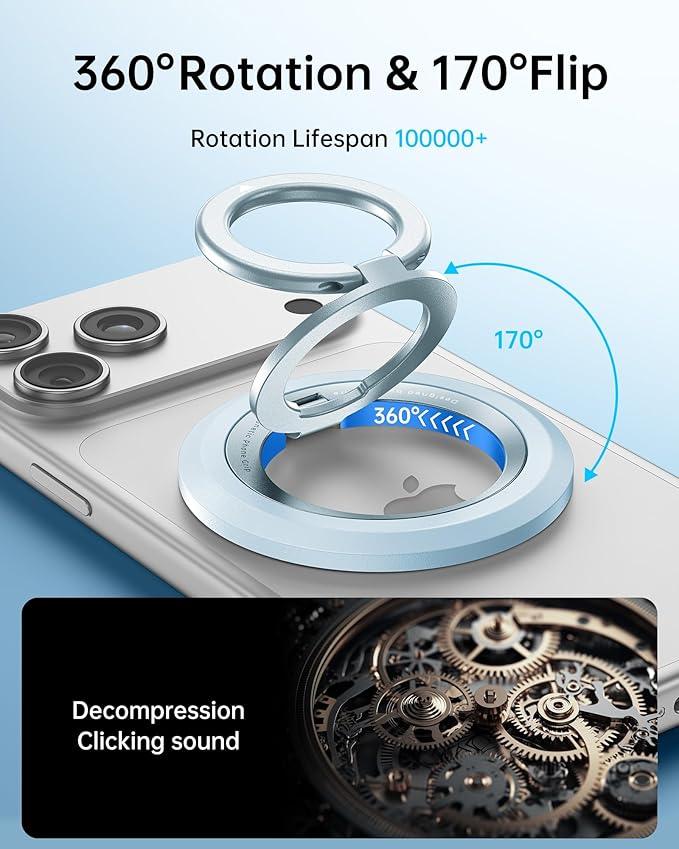 SYNCWIRE for MagSafe Ring Phone Holder, 360° Rotation Magnetic Cell Phone Grip Dual-Sided Magnets Phone Ring Kickstand Compatible with iPhone 17 16 15 14 13 12 Pro Max MagSafe, Android, Samsung etc.