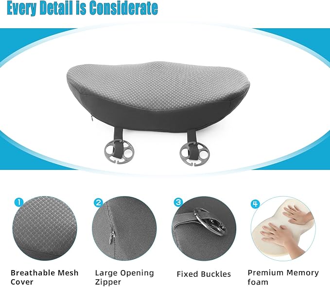 Car Seat Cushion for Driving - Comfort Memory Foam for Car Driver Seat- Back Support & Pain Relief - Car Travel Accessories for Long Trips (Gray)