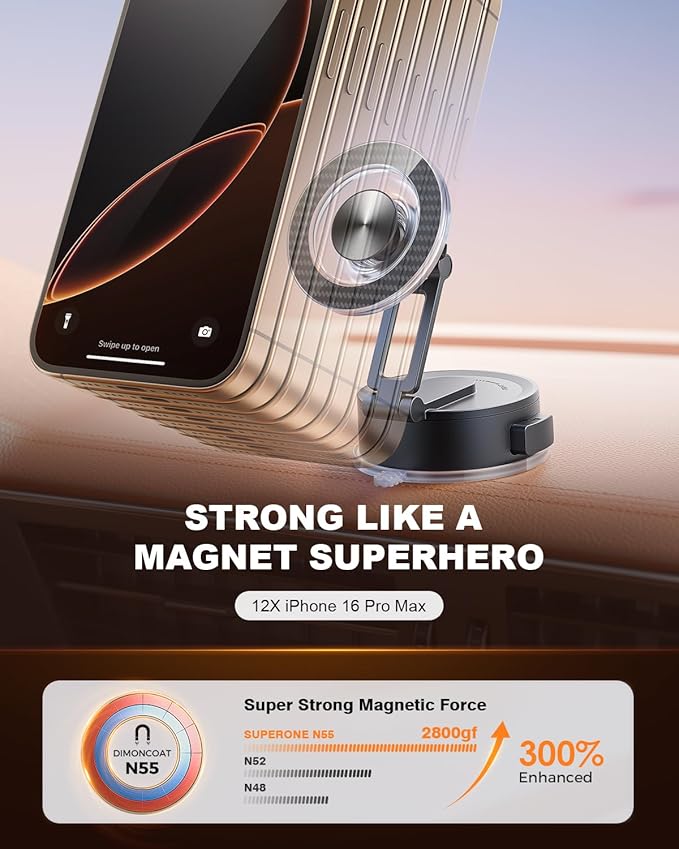SUPERONE Magsafe Car Phone Holder [80+LBS Strongest Suction & 2400gf Magnetic] 360°Adjustable Vent Magnetic Phone Mount Vacuum Phone Holders for Your Car Fit iPhone 17 Pro Max 16 15 14 13 12