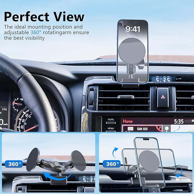 DIAMOOKY Metal Ultra Magnetic Phone Mount for Toyota 4Runner 2024 2023 2022 2021 2020-2010 5th Gen 4runner Accessories Dash Cell Phone Holder Adjustable Phone Stand Fit for All Smartphone for MagSafe