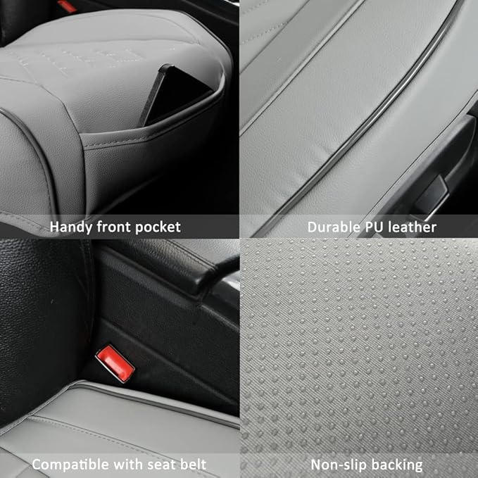 GIANT PANDA 2pcs Front Car Seat Covers Bottom Seat Covers, PU Leather Driver Car Seat Protectors Fits 95% of Vehicles, Wrapping Around The Bottom (Grey)