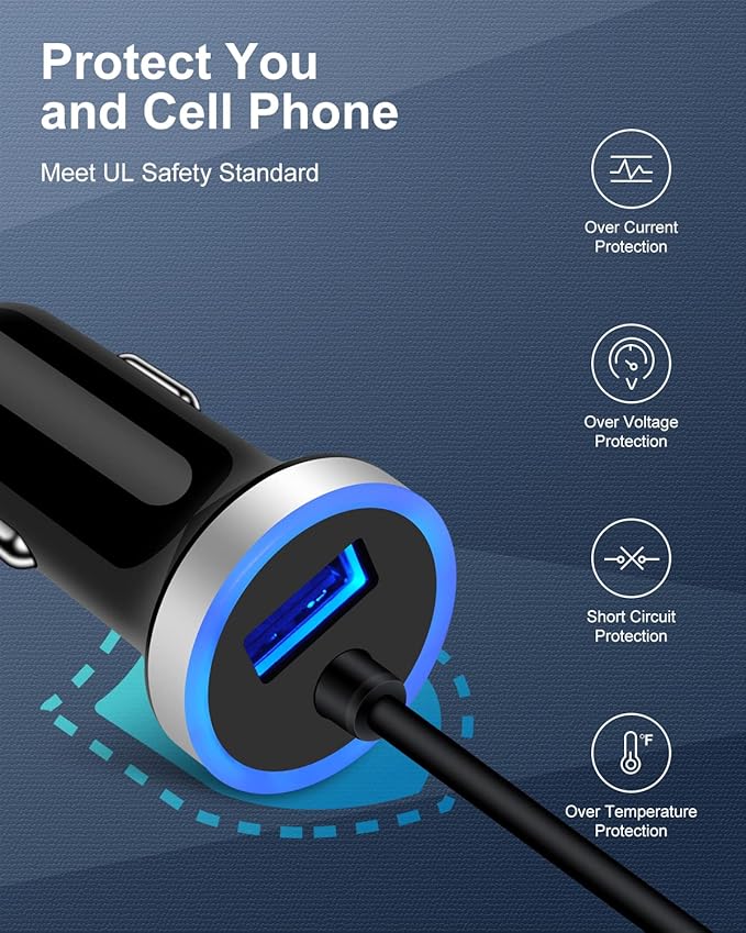 Cell Phone Car Charger for Samsung Galaxy A17 A16 A25 A15 5G A13 A14 A24 A03s S26 S25 S24 Ultra iPhone 17e 17 16e 16, USB C Cigarette Lighter Adapter Usbc Cord Fast Charging Typec Cargador Cable Auto