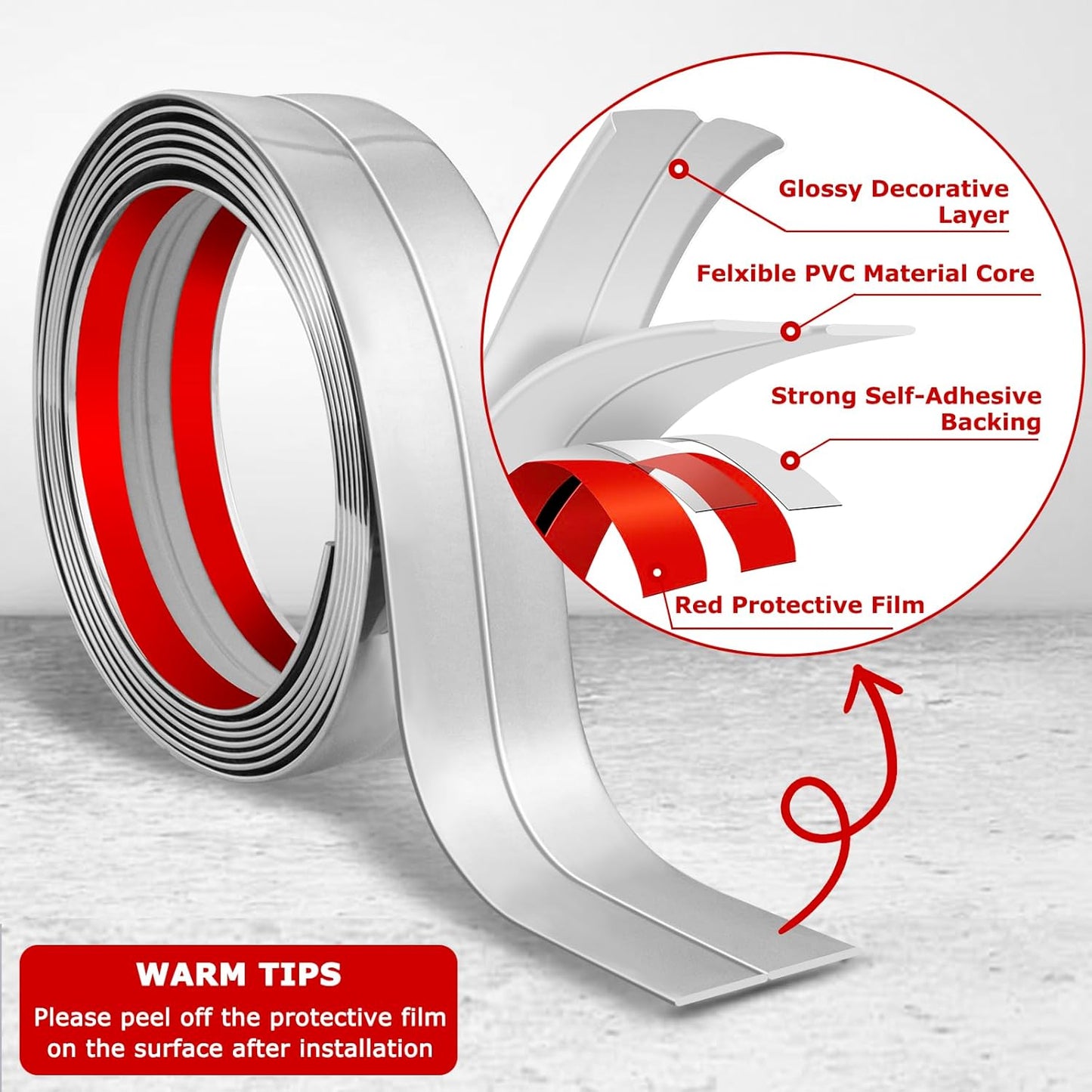 Flexible Wall Corner Protector Moulding Trim Peel and Stick Wall Corner Guards Edge Protector Self Adhesive Molding Trim Strip for Edge Ceiling (Silver, 0.8 in x 10 Ft)