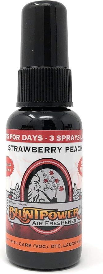 BluntPower (Strawberry Peach, 1 Pack) Concentrated Air Freshener for Room and Car Spray - Oil-Based Diffuser Spray Bottle - Long-Lasting Bathroom Spray, Car Freshener, & Odor Eliminator Spray