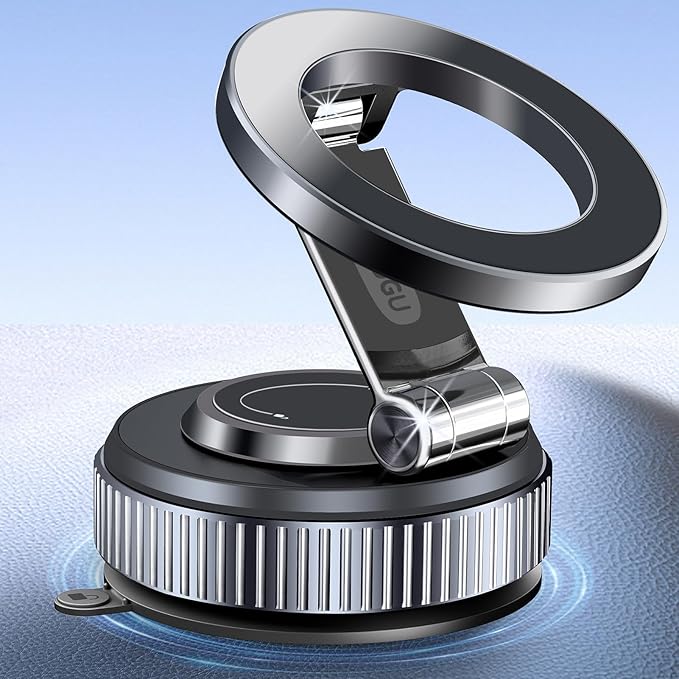 Vacuum Magnetic Car Phone Holder-118LBS Strong Suction+2800gf Magnet,360° Adjustable Dashboard Mount, Hands-Free Cell Phone Stand for iPhone/Samsung MagSafe, Works on Mirror/Gym/Kitchen &Multi-Surface