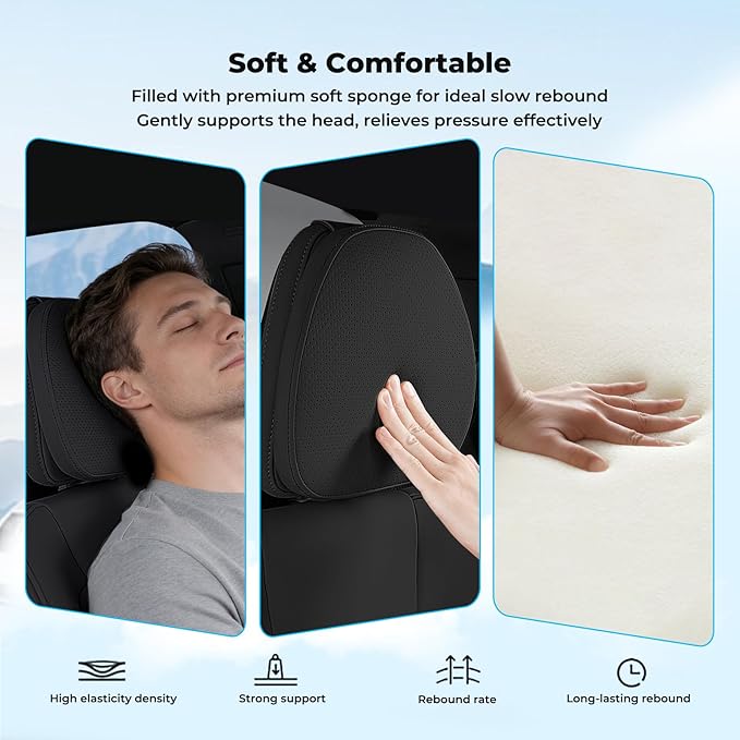 2 Packs Car Headrest Pillow for Volvo XC90 XC60 XC40 S60 S90 EX30 EX90 V60 V90 Interior Accessories, Soft & Breathable Head Support Cushion Car Front Seat Neck Pillow (Black)