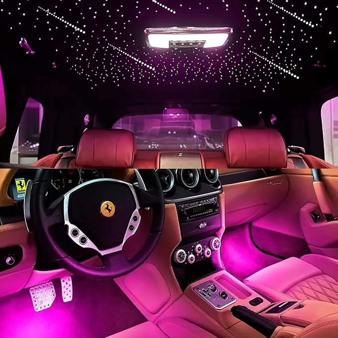 AKEPO 3in1 Fiber Optic Lights Kit APP Control Headliner Starlight, Shooting Star+Music Activated Under Dash Interior LED Light and 6W RGBW Fiber Optic Star Light, 550pcs 0.03in 13.1ft Fiber Strands