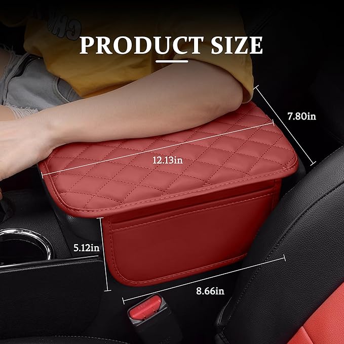 Car Center Console Cover, Universal Center Console Protector Pad with Soft Microfiber Leather & 2 Storage Pockets, Non-Slip Cushion for Car SUV Truck Interior Accessories (Red)