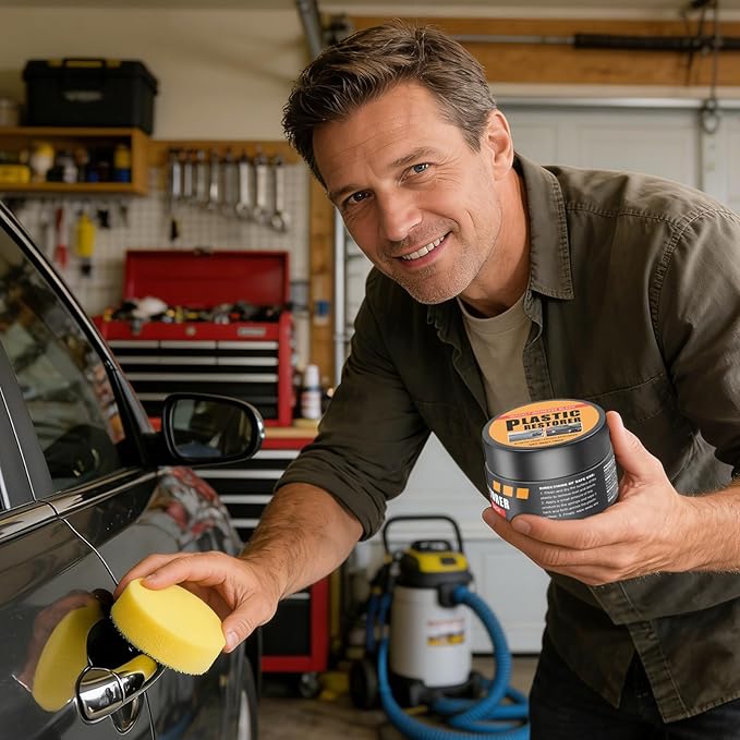 Car Trim Restorer, 50g Long-Lasting Scratch Repair Cream, Car Interior Cleaner with Sponge for Automotive Dashboard Leather Restoration Detailing Maintenance