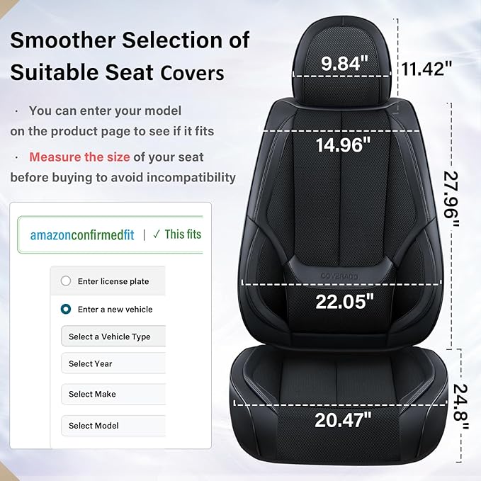 Coverado Front and Back Seat Covers 5 Pieces, Full Set Universal Seat Covers for Cars, Breathable Fabric&Leather Car Seat Protectors, Car Seat Cushions Compatible with Most Sedans SUV Pick-up Truck