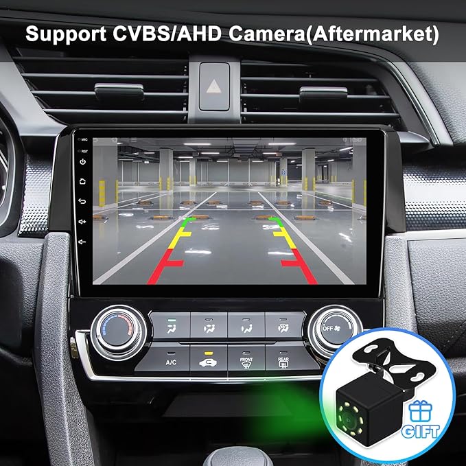 4+64G Android 14 Double Din Car Stereo for Honda Civic 2016-2020 with 9 Inch Touchscreen Radio Built-in Wireless Carplay/Android Auto/GPS/Bluetooth/FM/AUX-in/SWC/Backup Camera