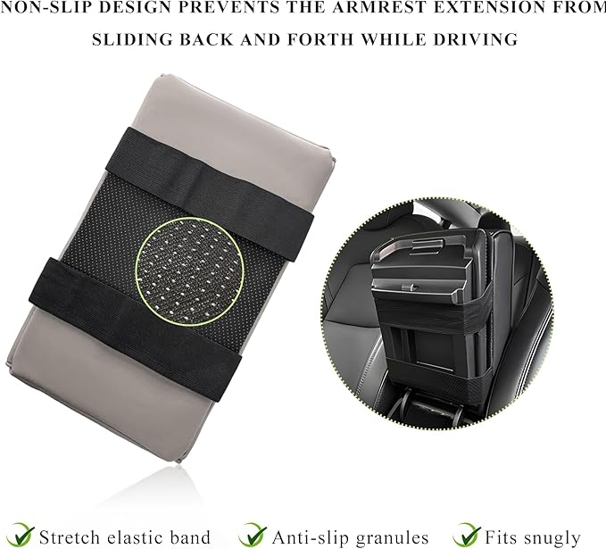 Car Center Console Armrest Pillow, Leather Auto Arm Rest Cover Protector with Cup Holder and Phone Holder, Memory Foam Armrest Cushion for Most Vehicles (Gray, Diamond Pattern)