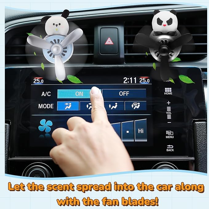 Tallew 2 Pack Car Air Freshener Cute Dog & Panda Car Vent Clip Diffuser with Rotating Propeller Outlet Vent Easy to Install Included 4 Scents Aroma Tablets Aromatherapy Ornament Auto Accessories
