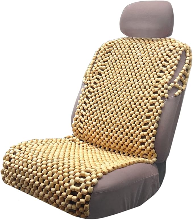 VaygWay Beaded Seat Cushion Car Driver Seat Cover with Durable & Double Strung Natural Wood Beads- Cooling Comfort Ventilated Massaging Support Cushion for Cars, Trucks & Office Chairs
