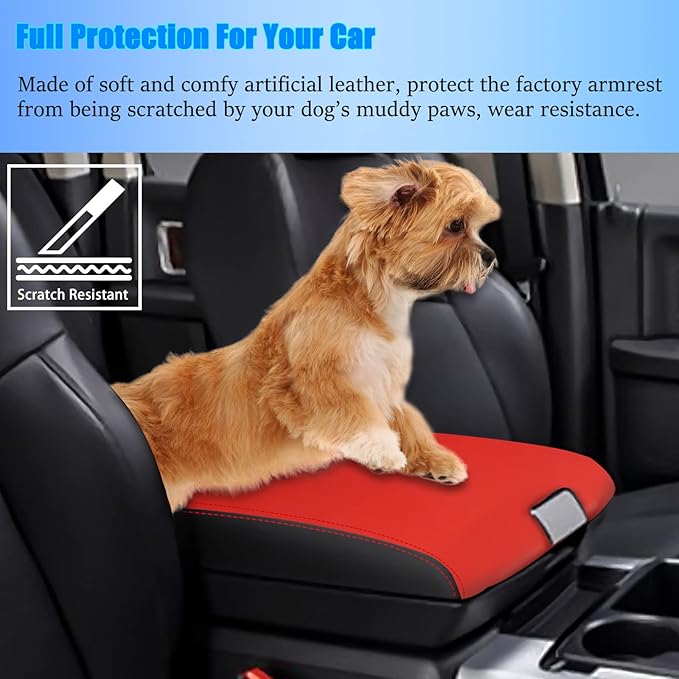 for RAM 2009-2018 Center Console Cover Anti-Scratch Waterproof Leather Armrest Pad Protector Cushion for Dodge RAM 1500 2500 3500 4500 5500 2009-2018 Interior Accessories(Red with Black)