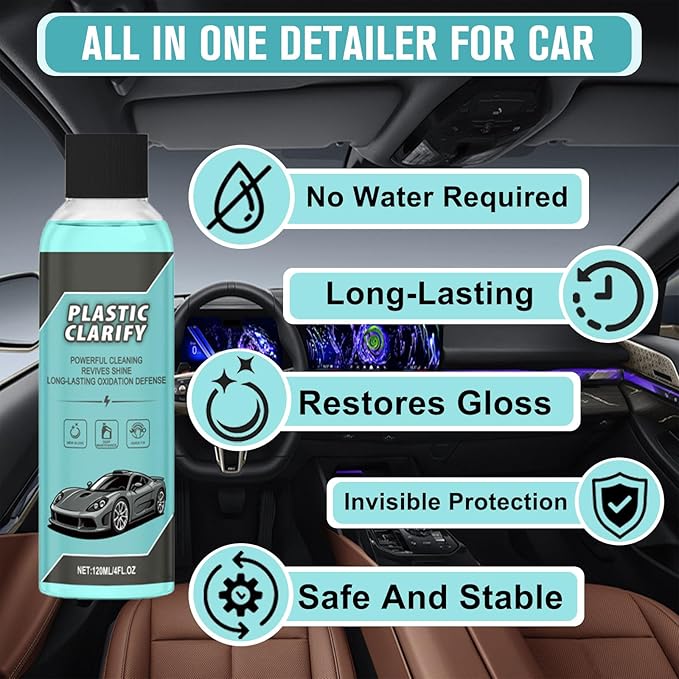 2PCS Plastic Clarify For Cars, Waterless Spray Wax, Plastic Clarify, All-In-One Detailer For Car Interiors & Exteriors, Plastic Rubber Leather Restorer For Cars