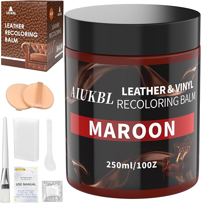 Leather Recoloring Balm, Leather Color Restorer, Leather Restorer for Couches, Leather Scratch Remover, Leather Scratch Repair, Leather Repair Kit for Furniture, Leather Dye (Maroon)